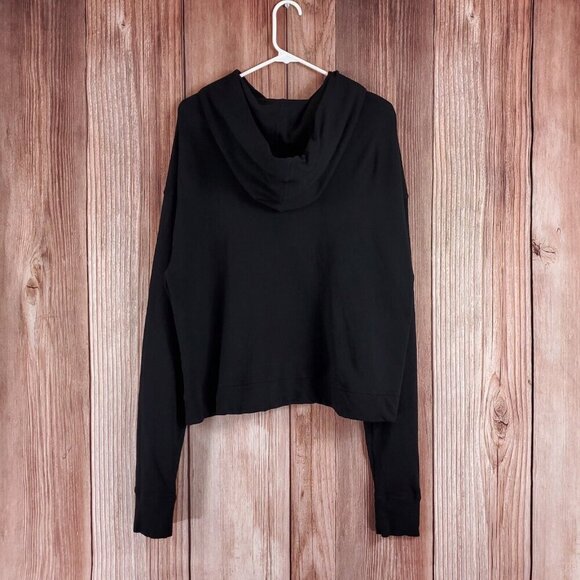 James Perse Womens Size 3 Large Relaxed Crop Hoodie Black Cotton - Picture 3 of 11
